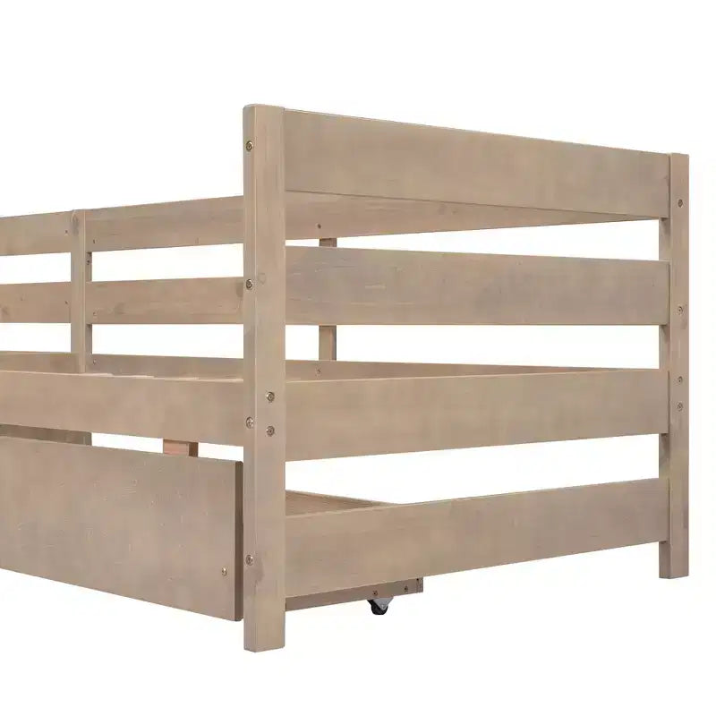 Whisen L-Shaped Twin Size Platform Bed with 3 Storage Drawers, Solid Pine & MDF Construction, Slatted Suppor - Natural