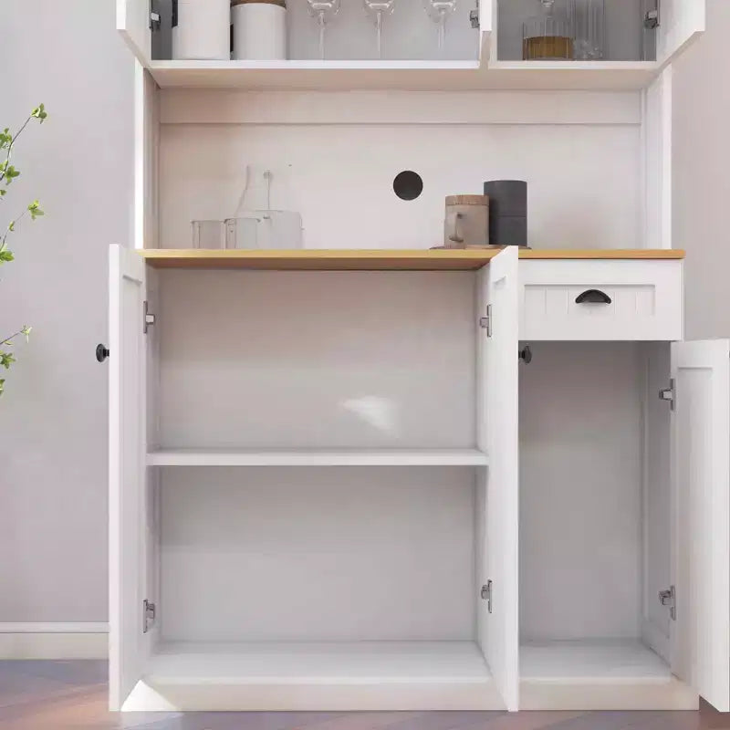 MAYEERTY White 71 Kitchen Pantry Cabinet, Microwave Countertop 6 Doors 1 Drawer Adjustable Shelves