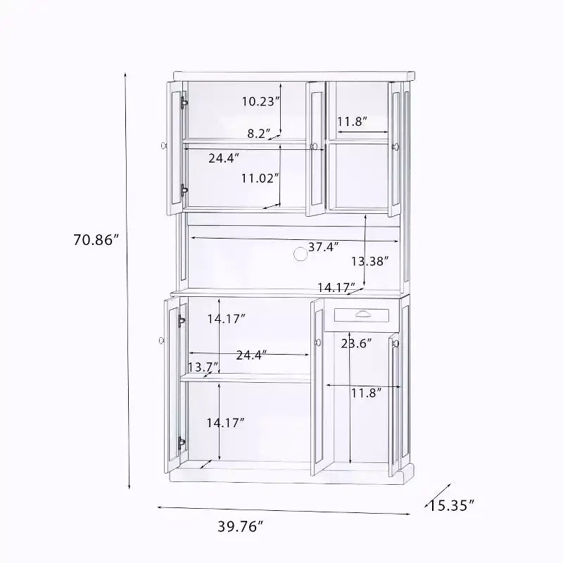 MAYEERTY White 71 Kitchen Pantry Cabinet, Microwave Countertop 6 Doors 1 Drawer Adjustable Shelves