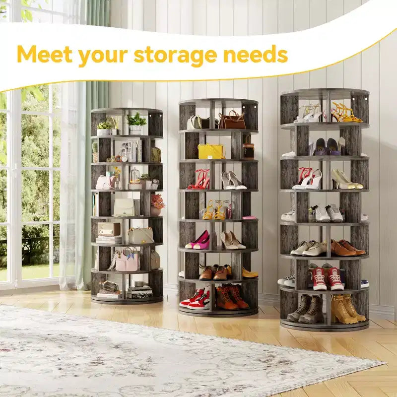 7-Tier Shoe Rack, 28-32 Pair Rotating Shoe Rack Tower