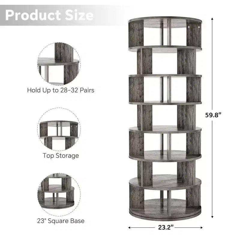 7-Tier Shoe Rack, 28-32 Pair Rotating Shoe Rack Tower