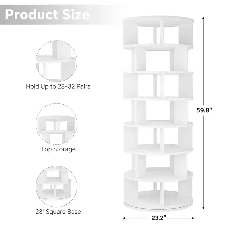 7-Tier Shoe Rack, 28-32 Pair Rotating Shoe Rack Tower