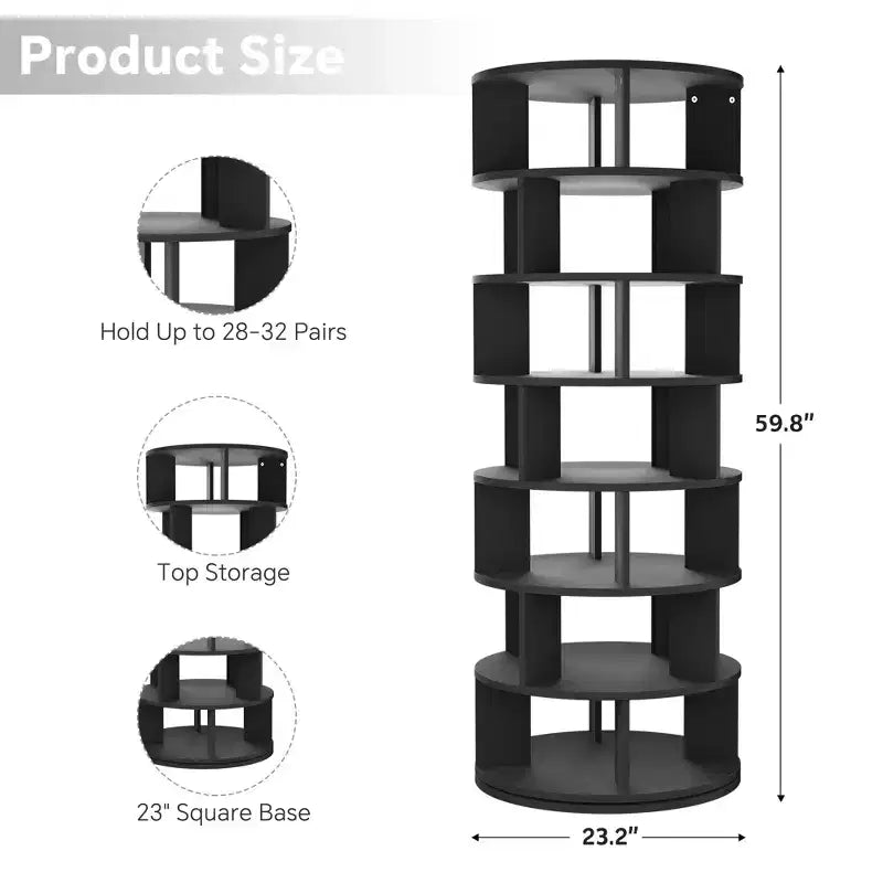 7-Tier Shoe Rack, 28-32 Pair Rotating Shoe Rack Tower