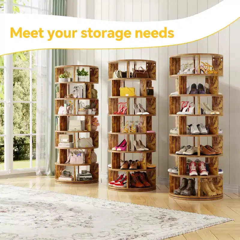7-Tier Shoe Rack, 28-32 Pair Rotating Shoe Rack Tower