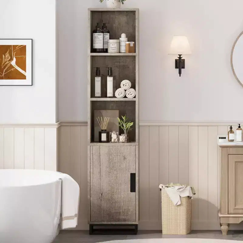 Narrow Bathroom Cabinet, 70 in Tall Storage Cabinet with Metal Frame Base & Adjustable Shelf, Open Storage Freestanding for Laundry Room, Living Room