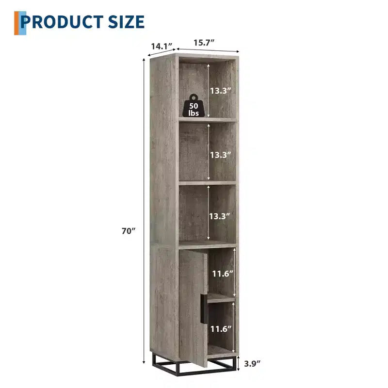 Narrow Bathroom Cabinet, 70 in Tall Storage Cabinet with Metal Frame Base & Adjustable Shelf, Open Storage Freestanding for Laundry Room, Living Room