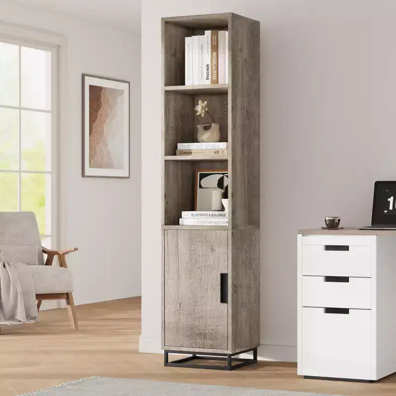 Narrow Bathroom Cabinet, 70 in Tall Storage Cabinet with Metal Frame Base & Adjustable Shelf, Open Storage Freestanding for Laundry Room, Living Room