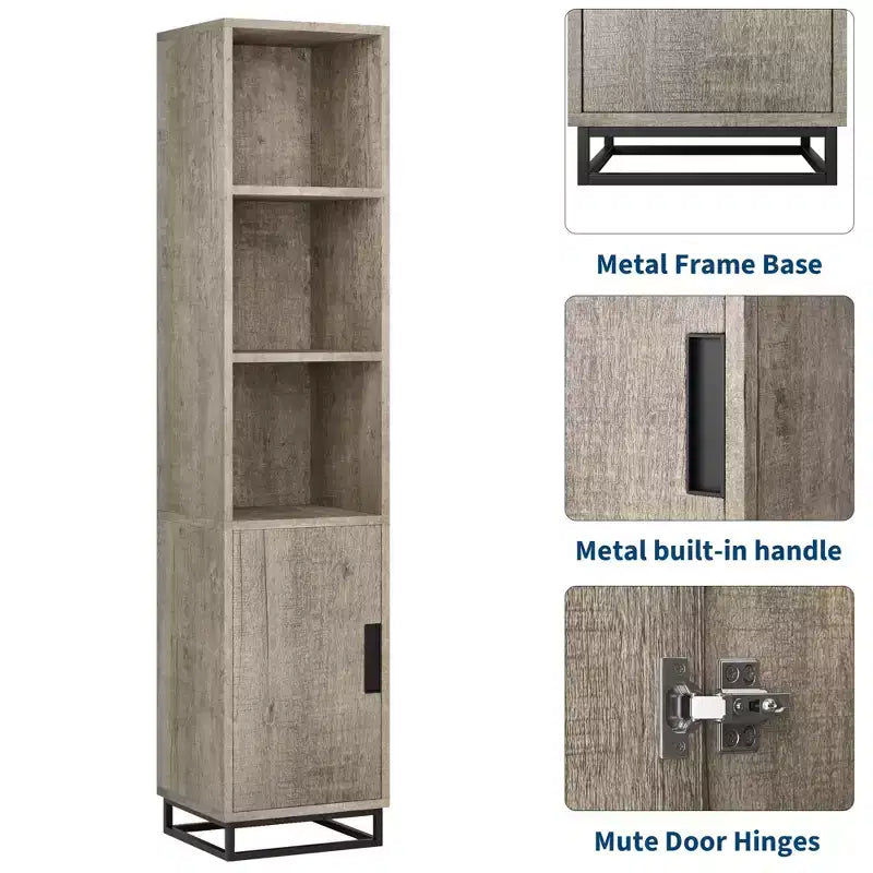 Narrow Bathroom Cabinet, 70 in Tall Storage Cabinet with Metal Frame Base & Adjustable Shelf, Open Storage Freestanding for Laundry Room, Living Room