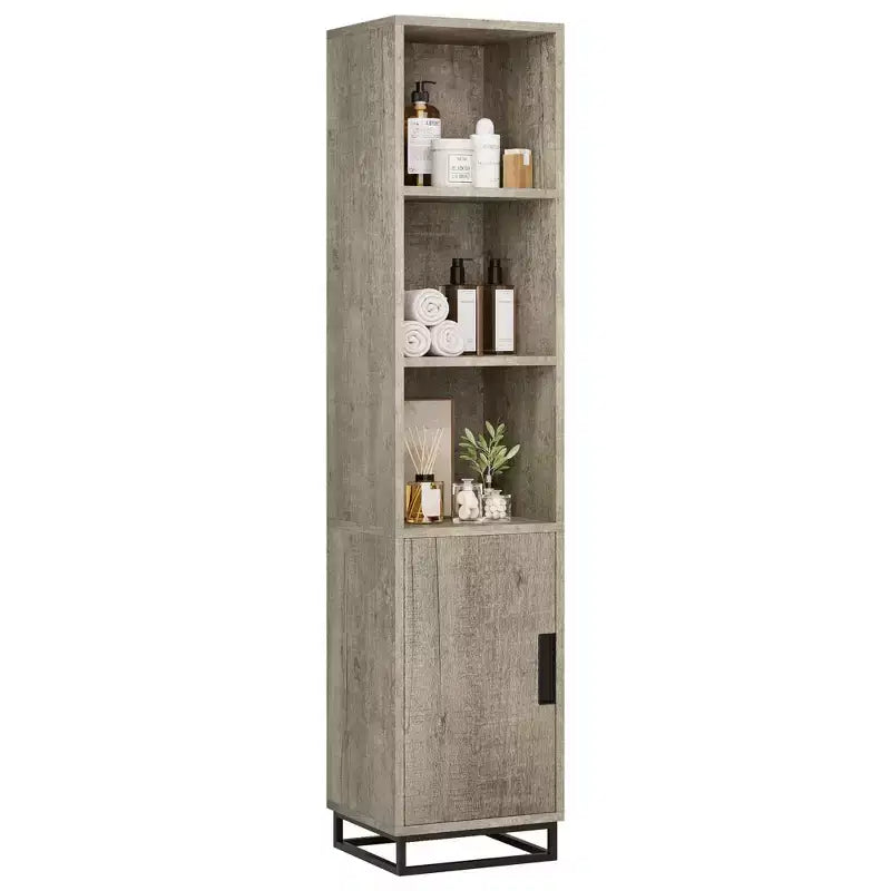 Narrow Bathroom Cabinet, 70 in Tall Storage Cabinet with Metal Frame Base & Adjustable Shelf, Open Storage Freestanding for Laundry Room, Living Room