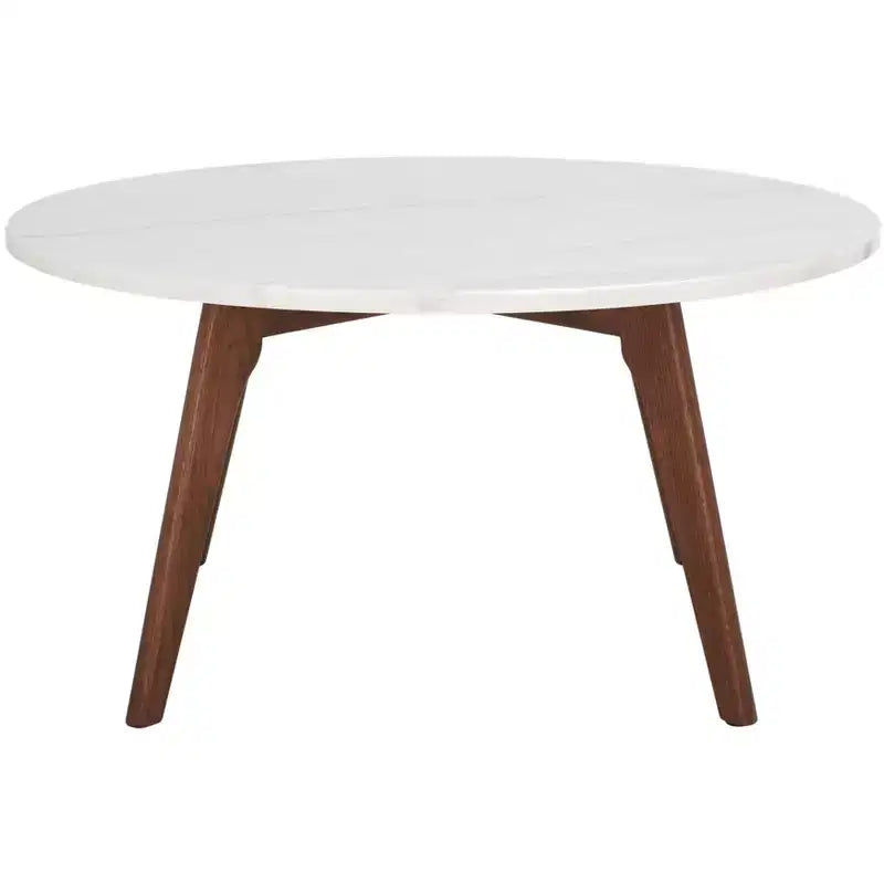 Syrio Round Marble Coffee Table - COF8100A - Marble/Walnut - Safavieh