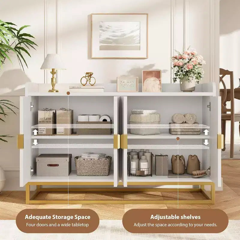 47.2 Sideboard Cabinet, Modern Kitchen Sideboard Adjustable Shelves, Media Console Buffet Cabinet with Doors for Living Room, Kitchen, Entryway