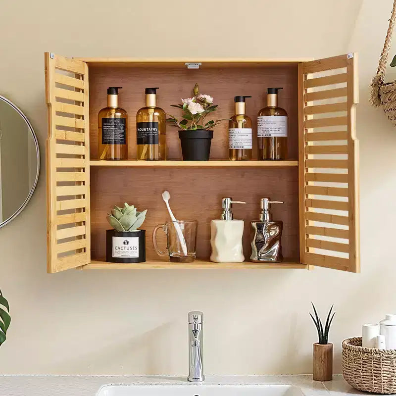 VEVOR Bathroom Wall Cabinet, 2 Doors and Adjustable Shelf with 3 Height Levels, Over the Toilet Storage Medicine Cabinet Wall Mounted, ,Brown