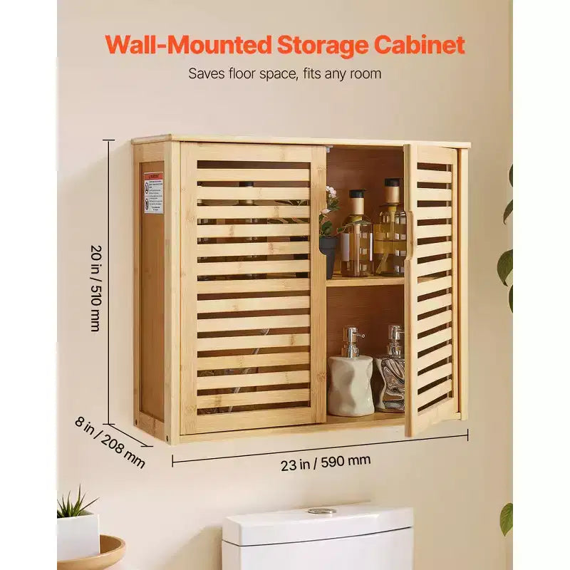 VEVOR Bathroom Wall Cabinet, 2 Doors and Adjustable Shelf with 3 Height Levels, Over the Toilet Storage Medicine Cabinet Wall Mounted, ,Brown