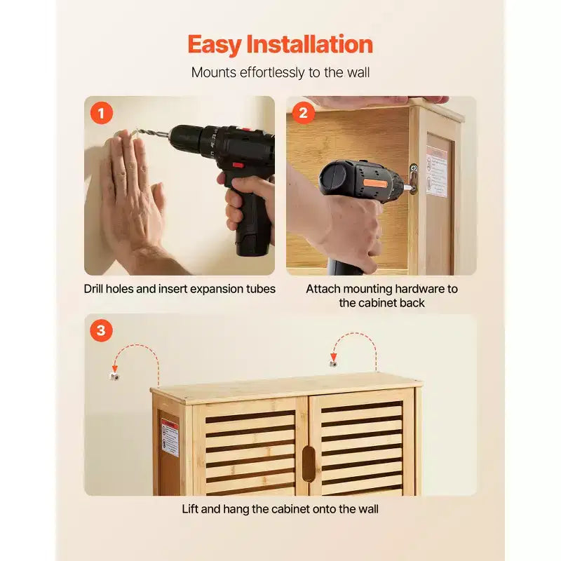 VEVOR Bathroom Wall Cabinet, 2 Doors and Adjustable Shelf with 3 Height Levels, Over the Toilet Storage Medicine Cabinet Wall Mounted, ,Brown