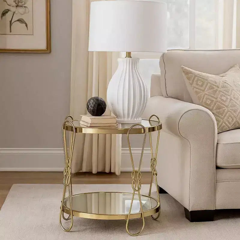 Royal Hampton End Table with Mirrored Top and 1 Bottom shelf, Gold and Clear