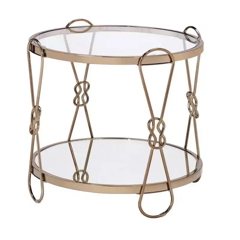 Royal Hampton End Table with Mirrored Top and 1 Bottom shelf, Gold and Clear
