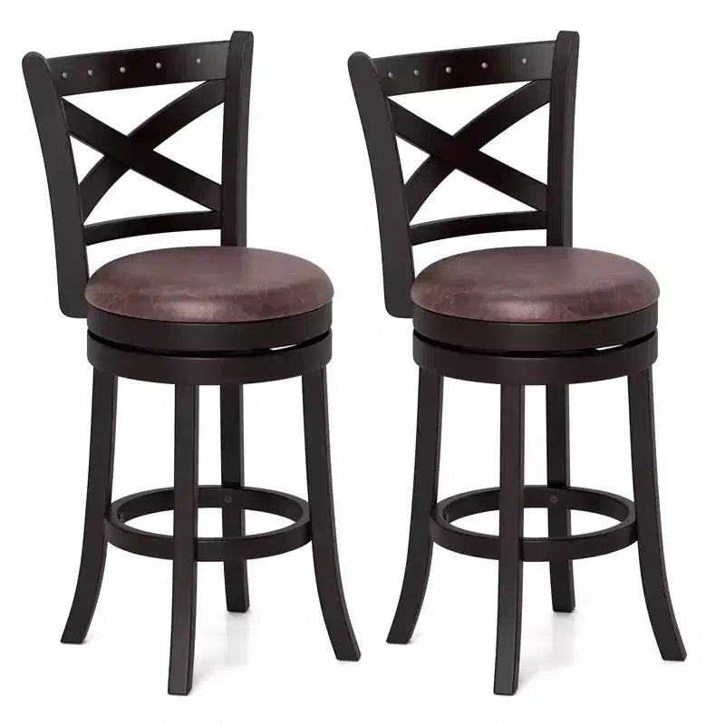 Costway 26 Swivel Bar Stools Set of 2 Footrest & Rubber Wood Frame for Kitchen Island