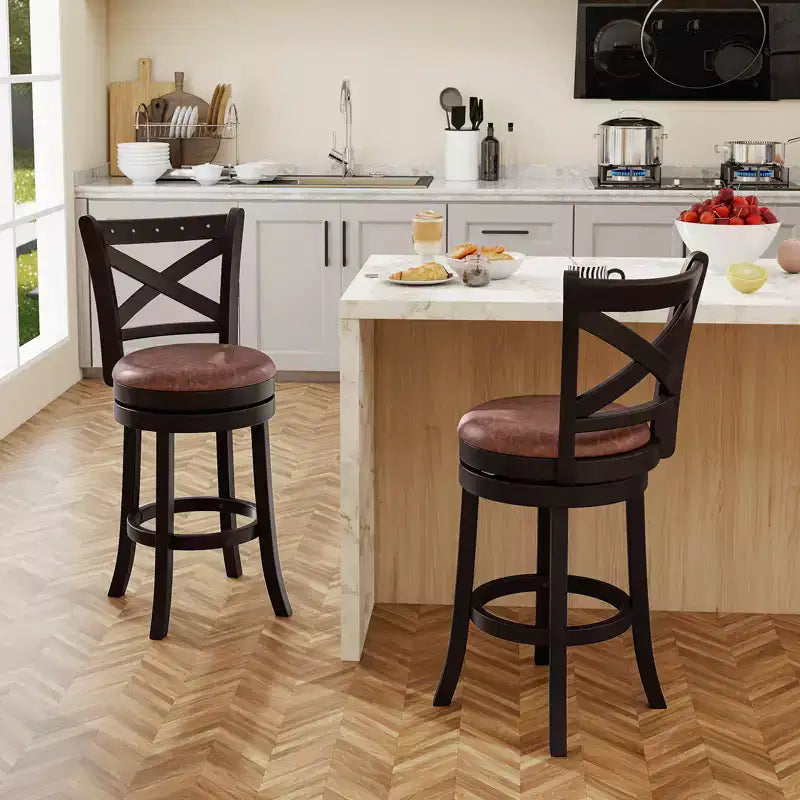 Costway 26 Swivel Bar Stools Set of 2 Footrest & Rubber Wood Frame for Kitchen Island