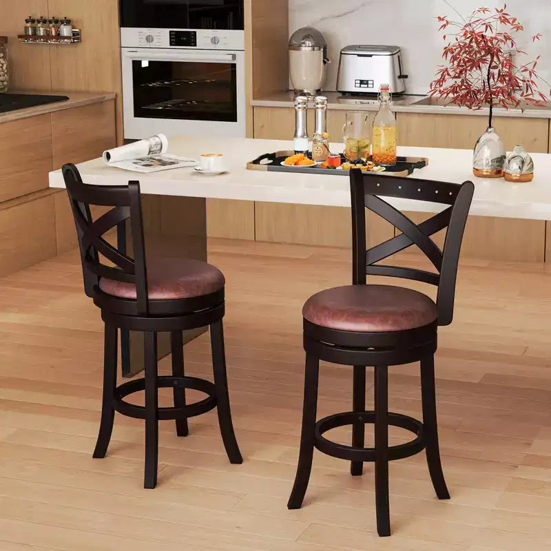 Costway 26 Swivel Bar Stools Set of 2 Footrest & Rubber Wood Frame for Kitchen Island