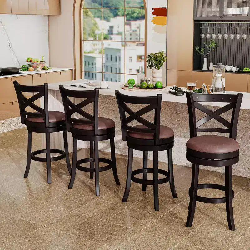 Costway 26 Swivel Bar Stools Set of 2 Footrest & Rubber Wood Frame for Kitchen Island