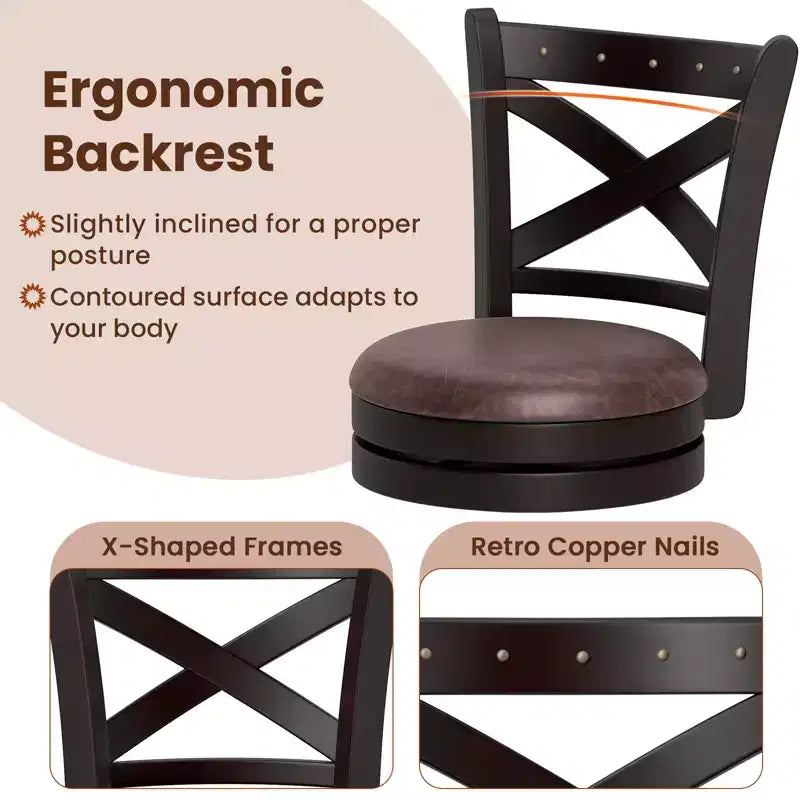 Costway 26 Swivel Bar Stools Set of 2 Footrest & Rubber Wood Frame for Kitchen Island