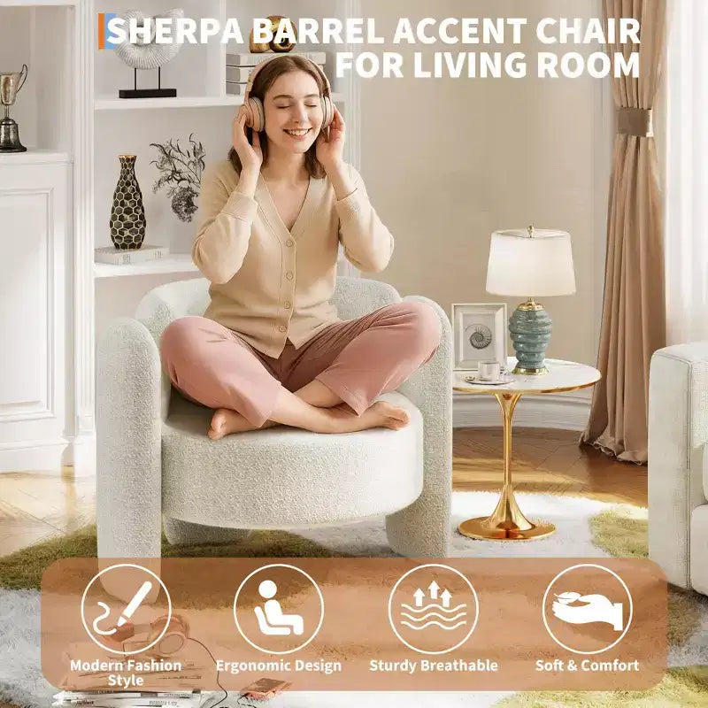 COZONY Premium Wool Lounge Chair, Plush Comfort Armchair for Living Room and Bedroom