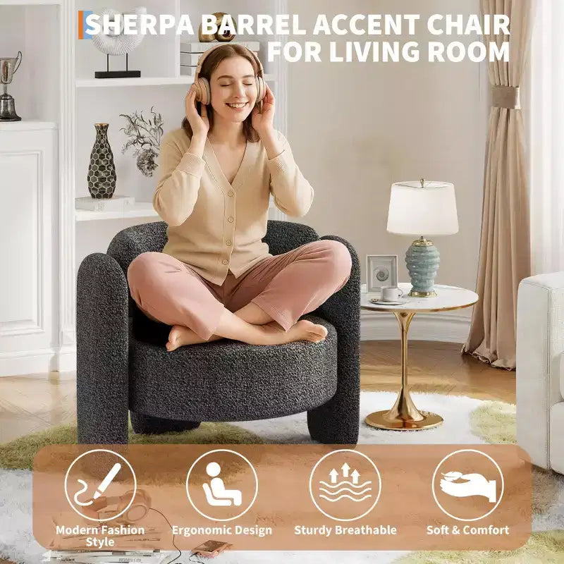 COZONY Premium Wool Lounge Chair, Plush Comfort Armchair for Living Room and Bedroom