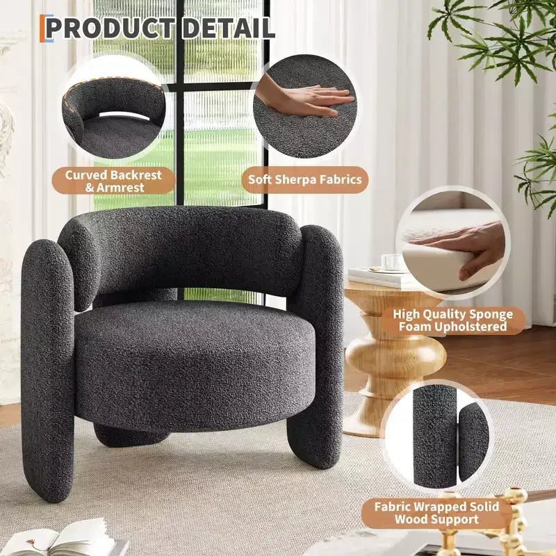 COZONY Premium Wool Lounge Chair, Plush Comfort Armchair for Living Room and Bedroom