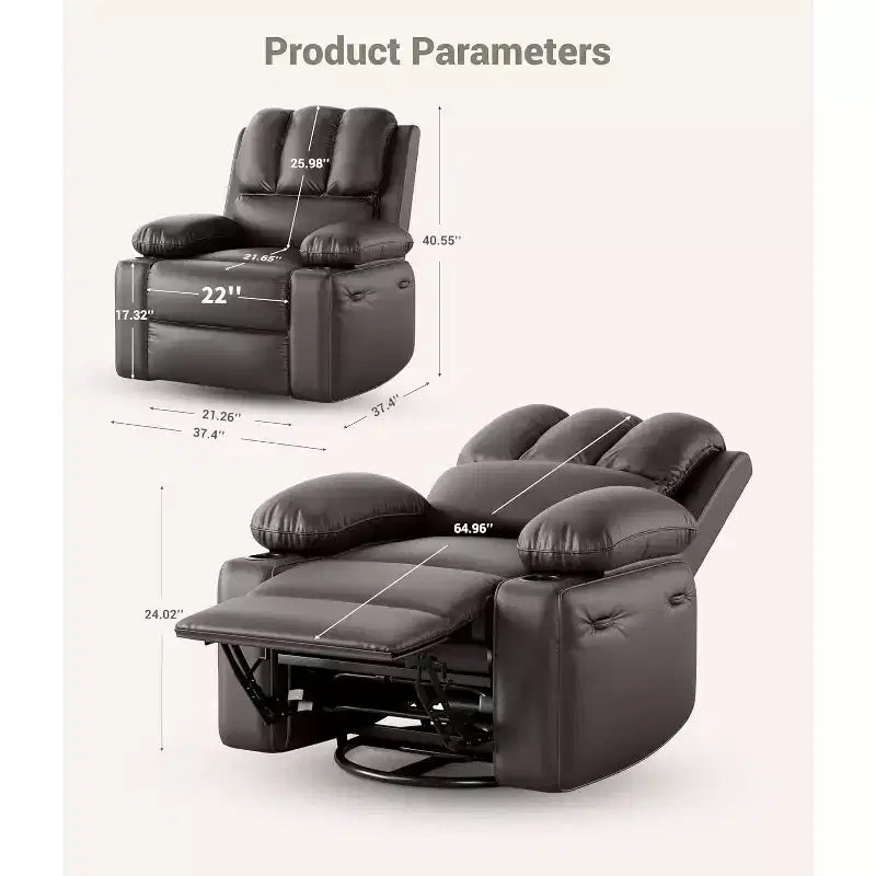 Recliner Chair, PU Leather Reading Recliner with Heat & Massage, Soft Lazy Boy Recliner Chair with 2 Cup Holders for Living Room, Bedrooms Nurseries