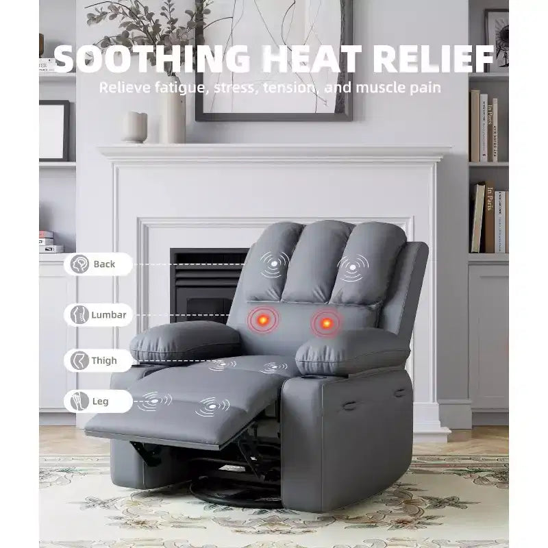 Recliner Chair, PU Leather Reading Recliner with Heat & Massage, Soft Lazy Boy Recliner Chair with 2 Cup Holders for Living Room, Bedrooms Nurseries