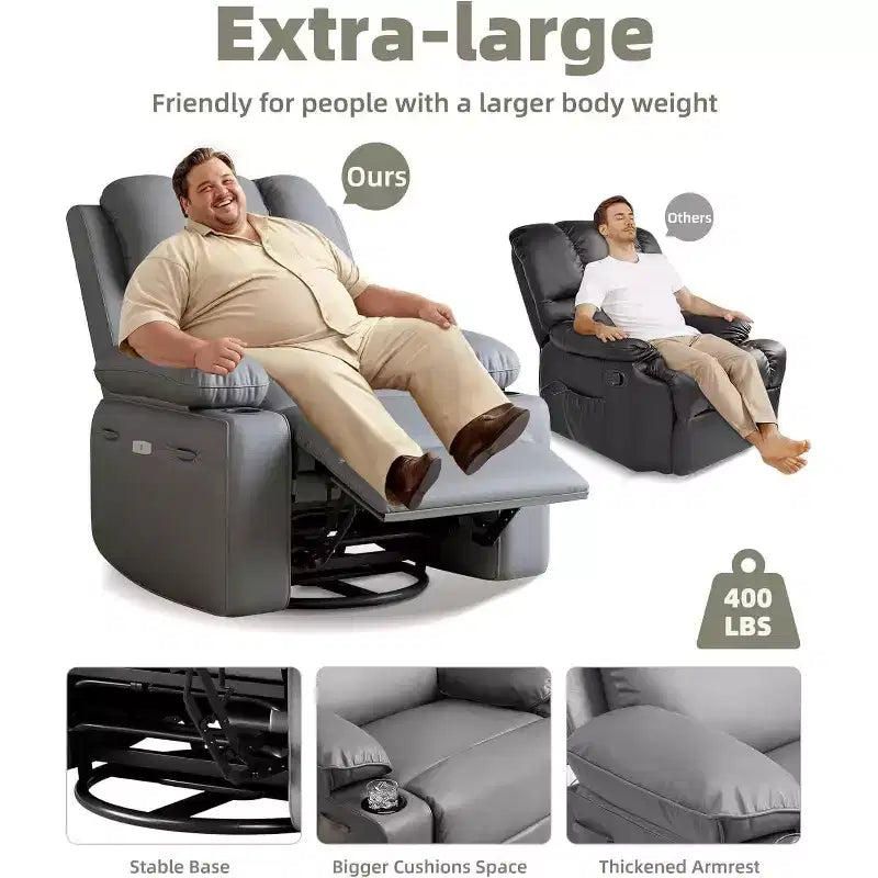 Recliner Chair, PU Leather Reading Recliner with Heat & Massage, Soft Lazy Boy Recliner Chair with 2 Cup Holders for Living Room, Bedrooms Nurseries
