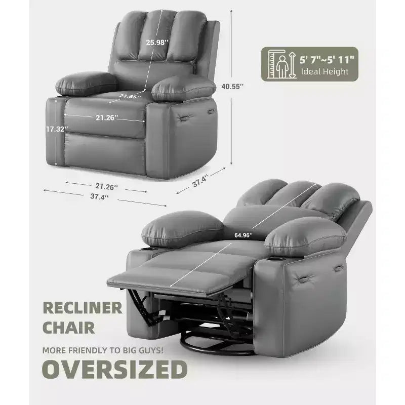 Recliner Chair, PU Leather Reading Recliner with Heat & Massage, Soft Lazy Boy Recliner Chair with 2 Cup Holders for Living Room, Bedrooms Nurseries