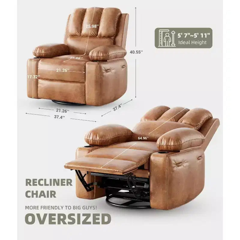 Recliner Chair, PU Leather Reading Recliner with Heat & Massage, Soft Lazy Boy Recliner Chair with 2 Cup Holders for Living Room, Bedrooms Nurseries