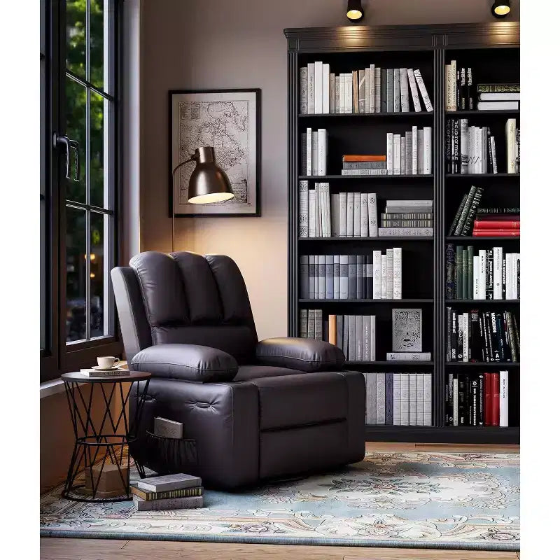 Recliner Chair, PU Leather Reading Recliner with Heat & Massage, Soft Lazy Boy Recliner Chair with 2 Cup Holders for Living Room, Bedrooms Nurseries