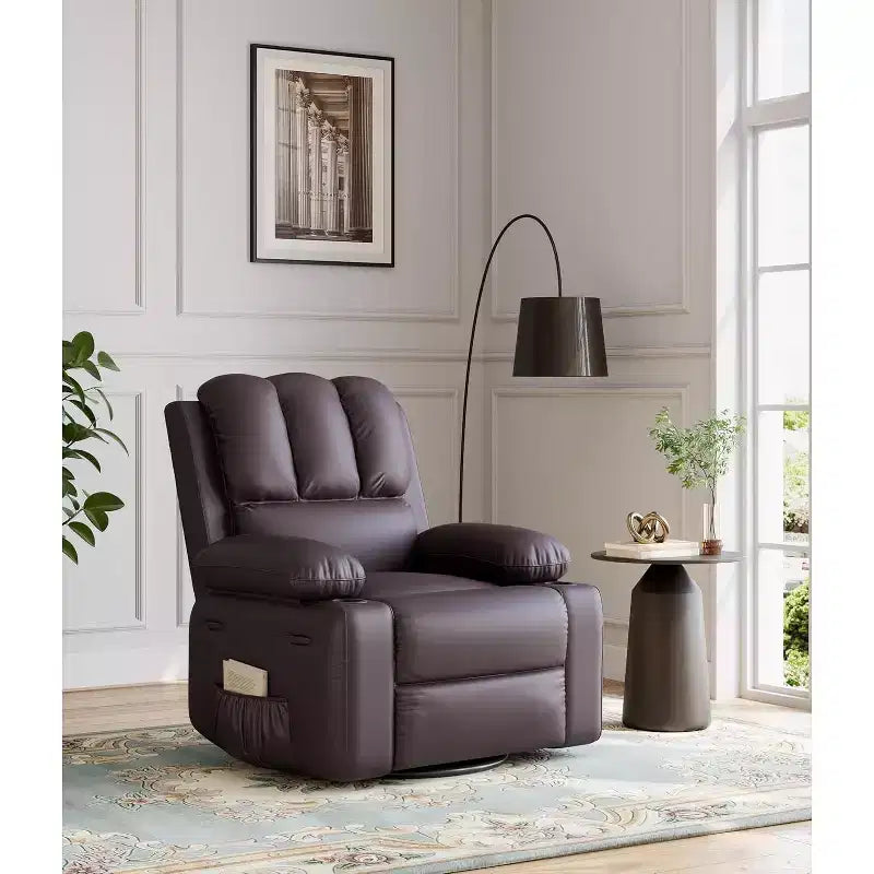 Recliner Chair, PU Leather Reading Recliner with Heat & Massage, Soft Lazy Boy Recliner Chair with 2 Cup Holders for Living Room, Bedrooms Nurseries