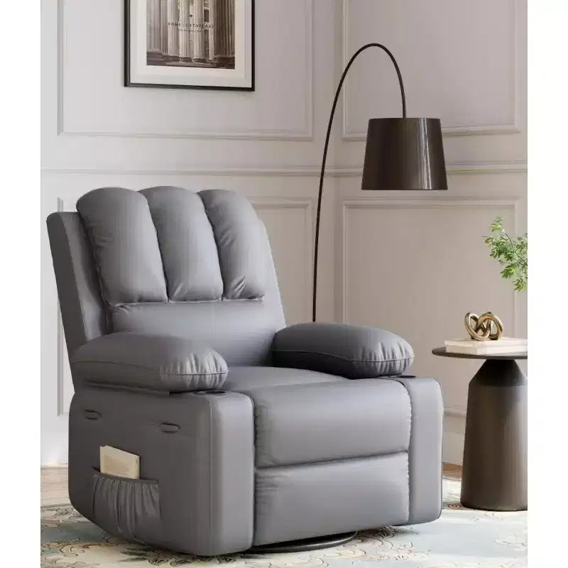Recliner Chair, PU Leather Reading Recliner with Heat & Massage, Soft Lazy Boy Recliner Chair with 2 Cup Holders for Living Room, Bedrooms Nurseries