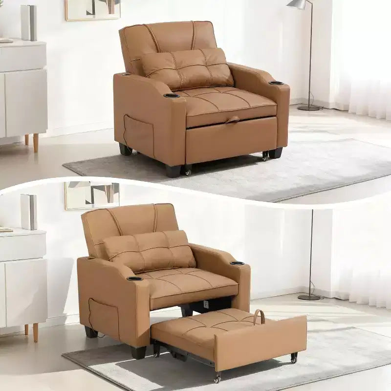 3-in-1 Convertible Sofa Bed ChairPull-Out Sleeper with Adjustable Backrest, USB Charging Port, Cup Holders & Side Pockets, for Living Room Bedroom