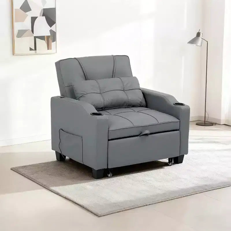 3-in-1 Convertible Sofa Bed ChairPull-Out Sleeper with Adjustable Backrest, USB Charging Port, Cup Holders & Side Pockets, for Living Room Bedroom