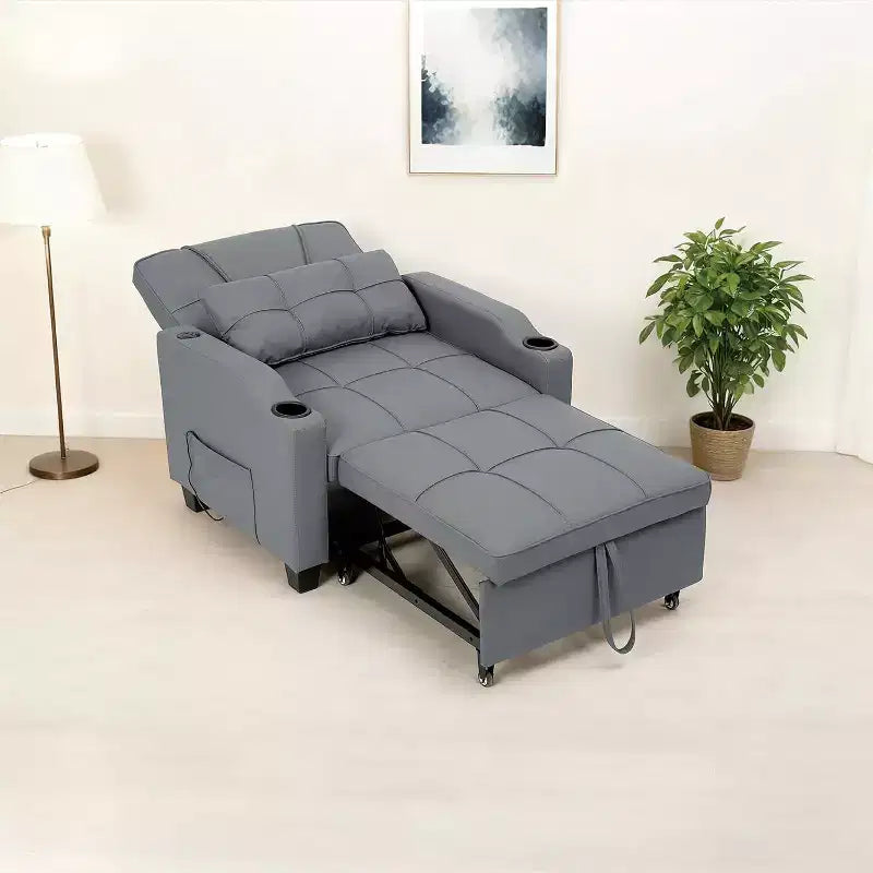3-in-1 Convertible Sofa Bed ChairPull-Out Sleeper with Adjustable Backrest, USB Charging Port, Cup Holders & Side Pockets, for Living Room Bedroom