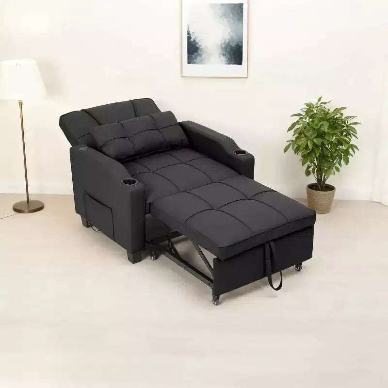 3-in-1 Convertible Sofa Bed ChairPull-Out Sleeper with Adjustable Backrest, USB Charging Port, Cup Holders & Side Pockets, for Living Room Bedroom