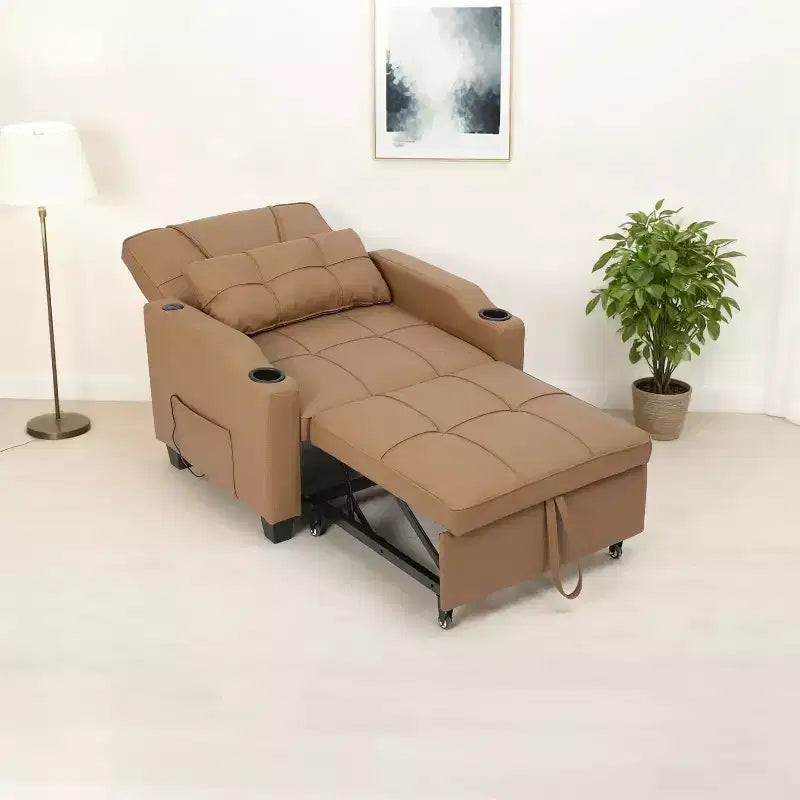 3-in-1 Convertible Sofa Bed ChairPull-Out Sleeper with Adjustable Backrest, USB Charging Port, Cup Holders & Side Pockets, for Living Room Bedroom