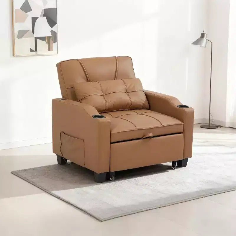 3-in-1 Convertible Sofa Bed ChairPull-Out Sleeper with Adjustable Backrest, USB Charging Port, Cup Holders & Side Pockets, for Living Room Bedroom