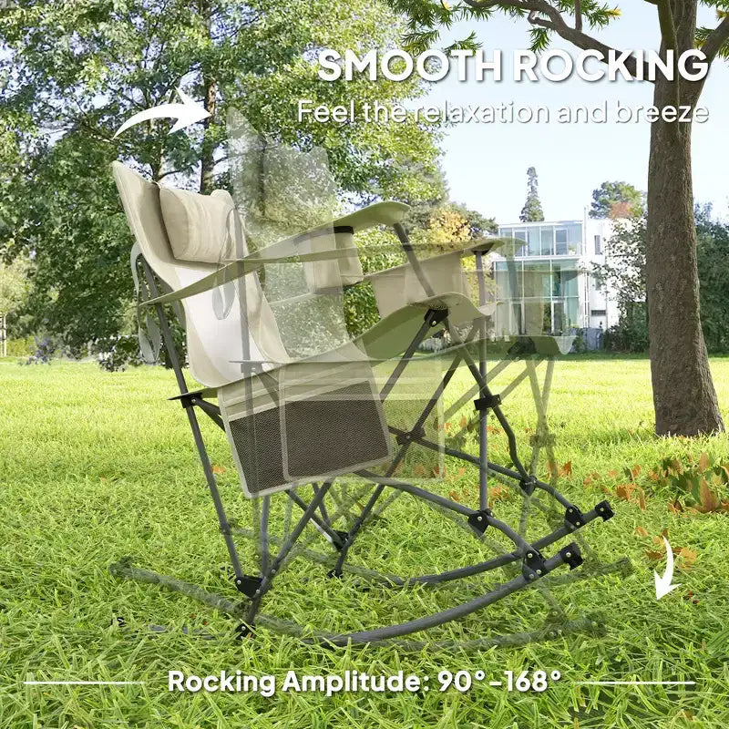 Folding Rocking Camping Chairs, Portable Chairs with Headrest, Cooler Bag, Cup Holder, Carry Bag, 2 Pack
