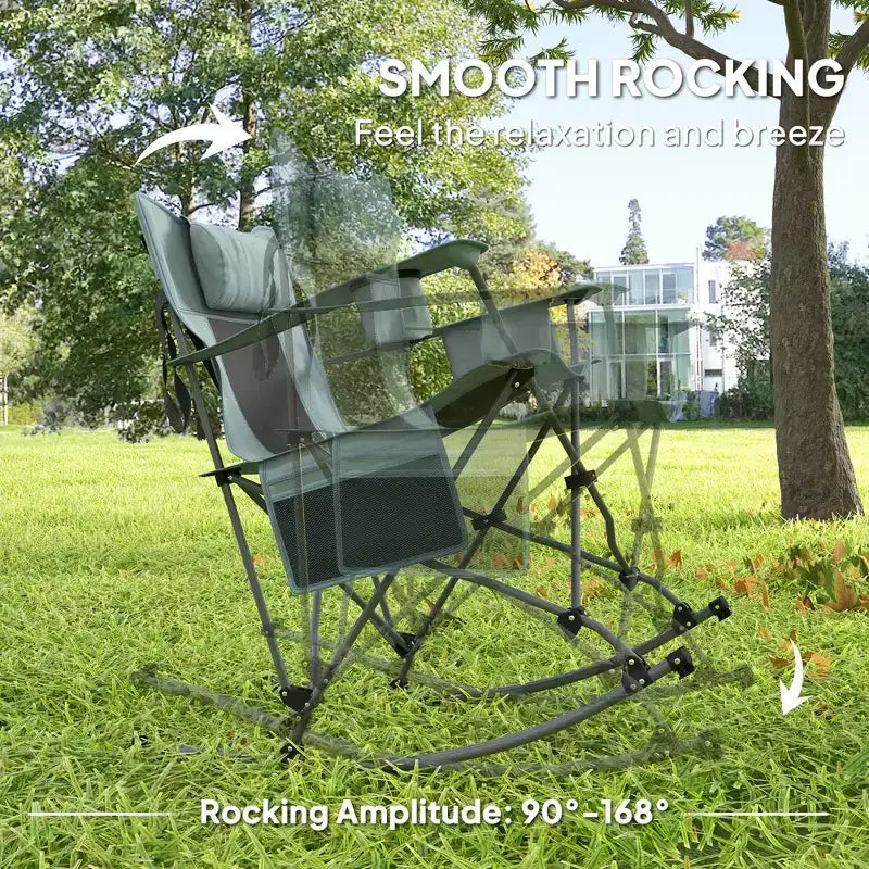 Folding Rocking Camping Chairs, Portable Chairs with Headrest, Cooler Bag, Cup Holder, Carry Bag, 2 Pack