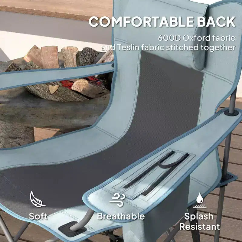 Folding Rocking Camping Chairs, Portable Chairs with Headrest, Cooler Bag, Cup Holder, Carry Bag, 2 Pack