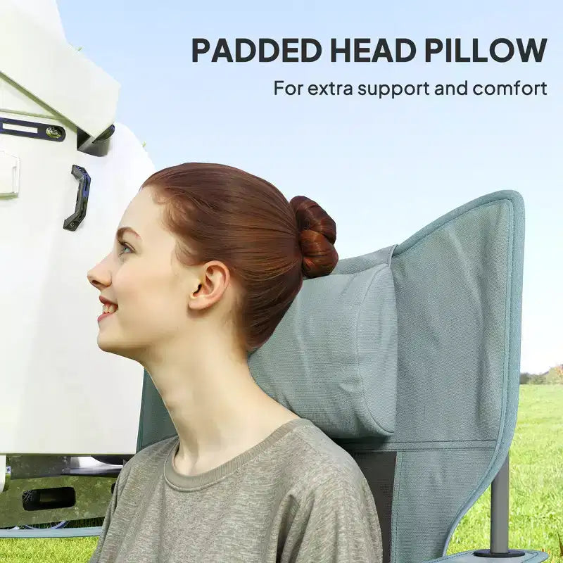 Folding Rocking Camping Chairs, Portable Chairs with Headrest, Cooler Bag, Cup Holder, Carry Bag, 2 Pack