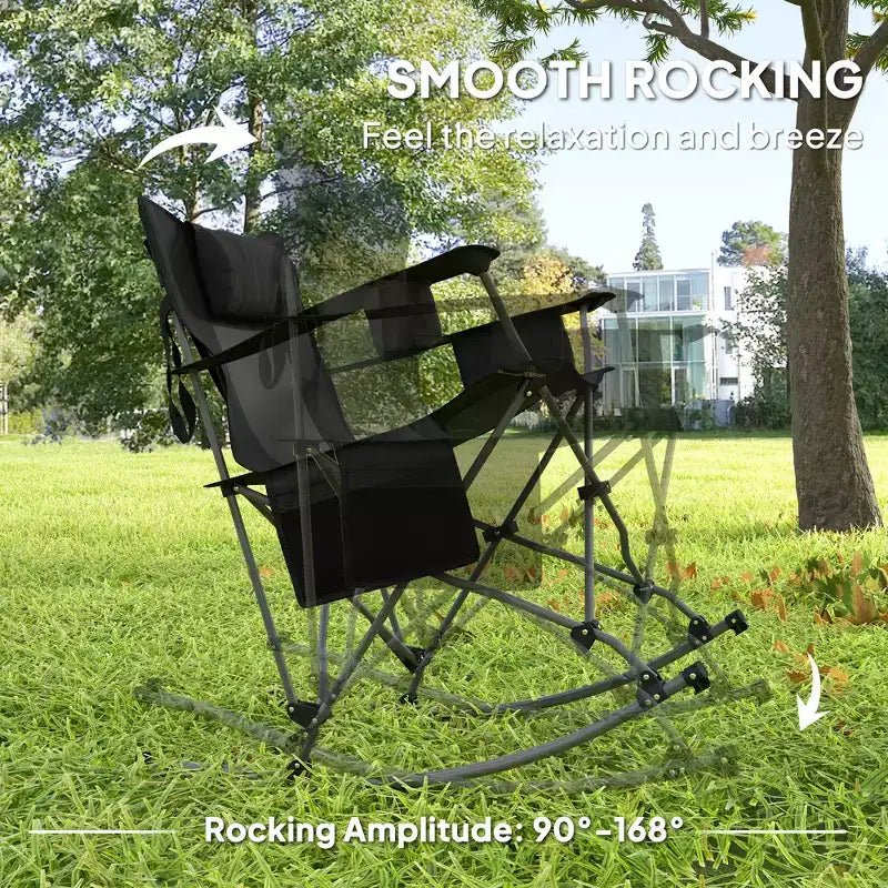 Folding Rocking Camping Chairs, Portable Chairs with Headrest, Cooler Bag, Cup Holder, Carry Bag, 2 Pack