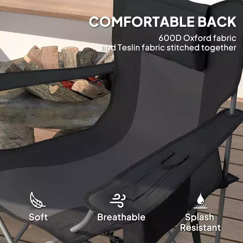 Folding Rocking Camping Chairs, Portable Chairs with Headrest, Cooler Bag, Cup Holder, Carry Bag, 2 Pack