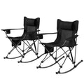 Folding Rocking Camping Chairs, Portable Chairs with Headrest, Cooler Bag, Cup Holder, Carry Bag, 2 Pack