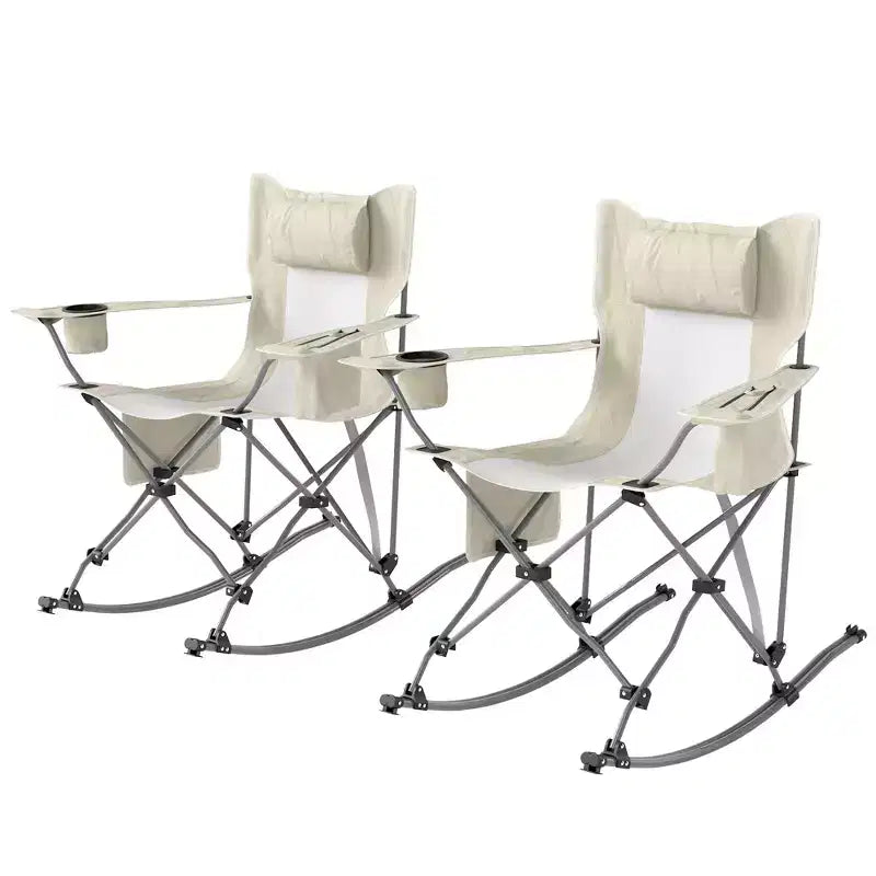 Folding Rocking Camping Chairs, Portable Chairs with Headrest, Cooler Bag, Cup Holder, Carry Bag, 2 Pack